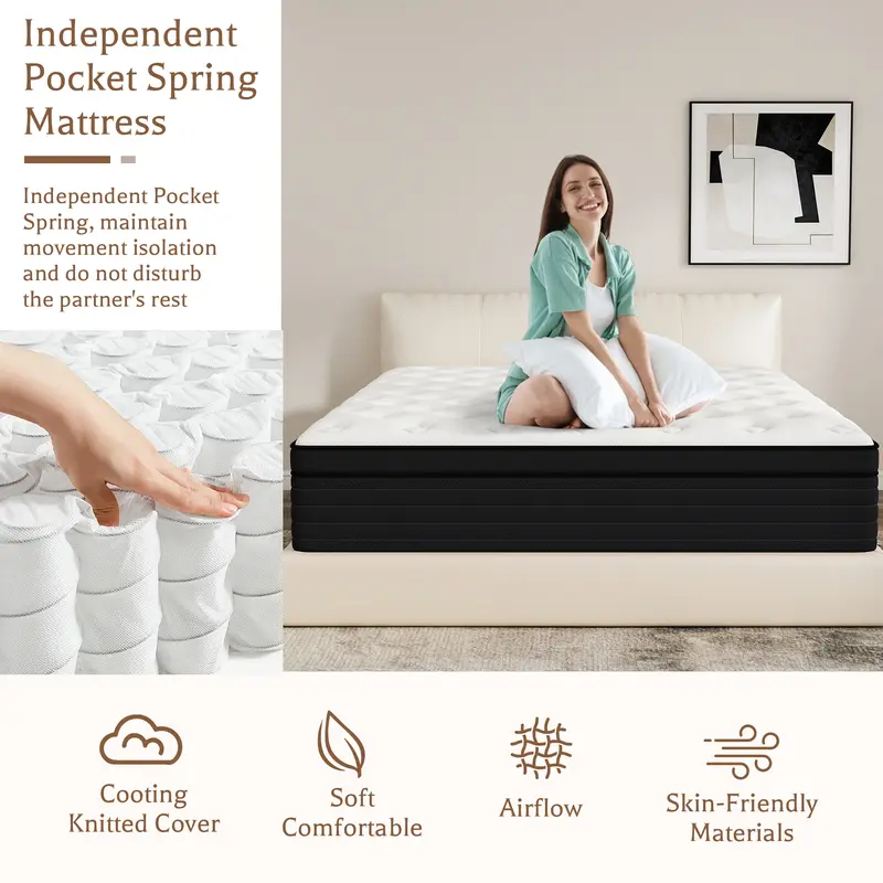 KORLOVY Hybrid Pocket Spring Mattress (12/14in) - Twin/Full/Queen Sizes, Medium Firm, Memory Foam, Pressure Relief, 500-600 lb Capacity, Anti-Allergic, Eco-Friendly, Ergonomic, Breathable Bed Mattress in a Box KORLOVY Hybrid Pocket Spring Mattress (12/14in) - Twin/Full/Queen Sizes, Medium Firm, Memory Foam, Pressure Relief, 500-600 lb Capacity, Anti-Allergic, Eco-Friendly, Ergonomic, Breathable Bed Mattress in a Box