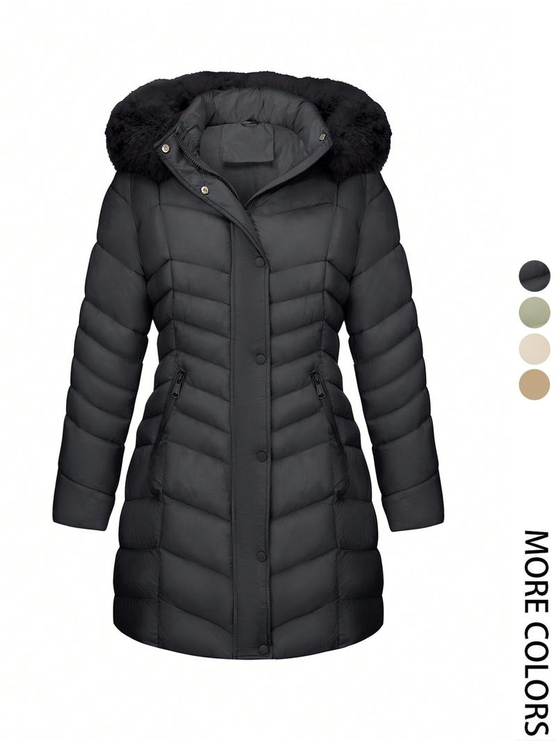 Women's Cotton Jacket Coat, Hooded Fleece Warm Fashion Outerwear, Casual Long Sleeve Pocket Design, Fall & Winter Street Style