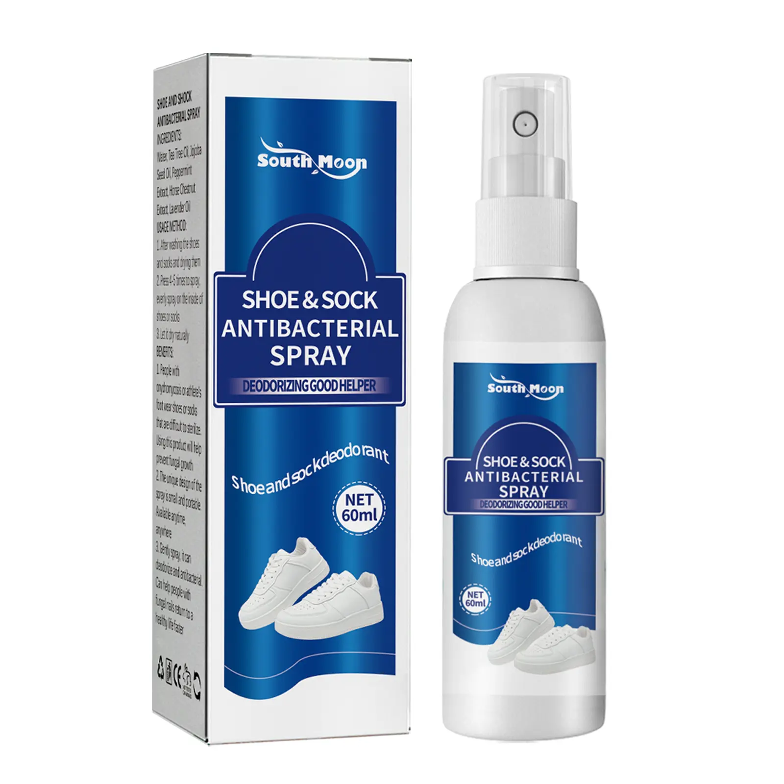 South Moon Shoe & Sock Antibacterial Spray, Shoes And Socks Clean Sweaty Feet To Odor Dry Shoe Cabinet Freshener