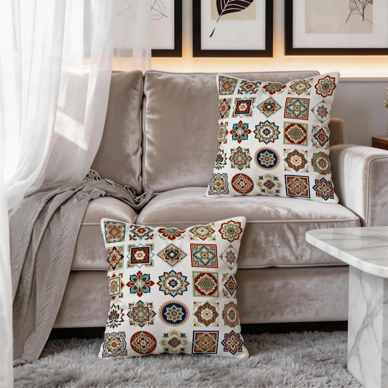 1 Pack 18×18 Inch Boho Mandala Throw Pillow, Vintage Floral Accent Cushion, HD Digital Print Decorative Pillow, Non-Fade Home Decor Pillow for Sofa, Bed, Living Room, Bedroom