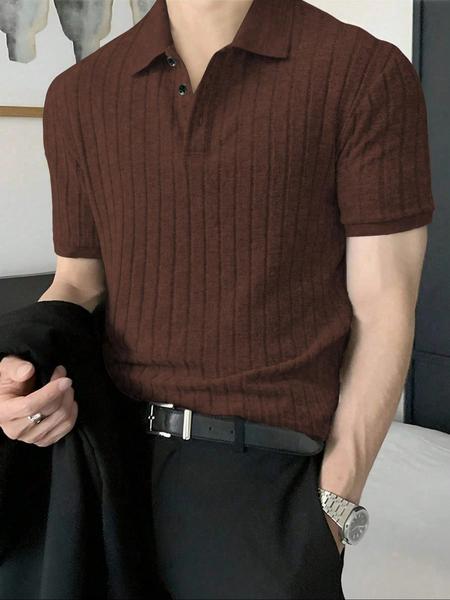 Men's Muscle V Neck Polo Shirts Slim Fit Short Sleeve Golf T-Shirts Ribbed Knit Soft Tees, Men'S Clothing, Men'S Tops, Comfortable And Trendy Design, Suitable For Daily Travel