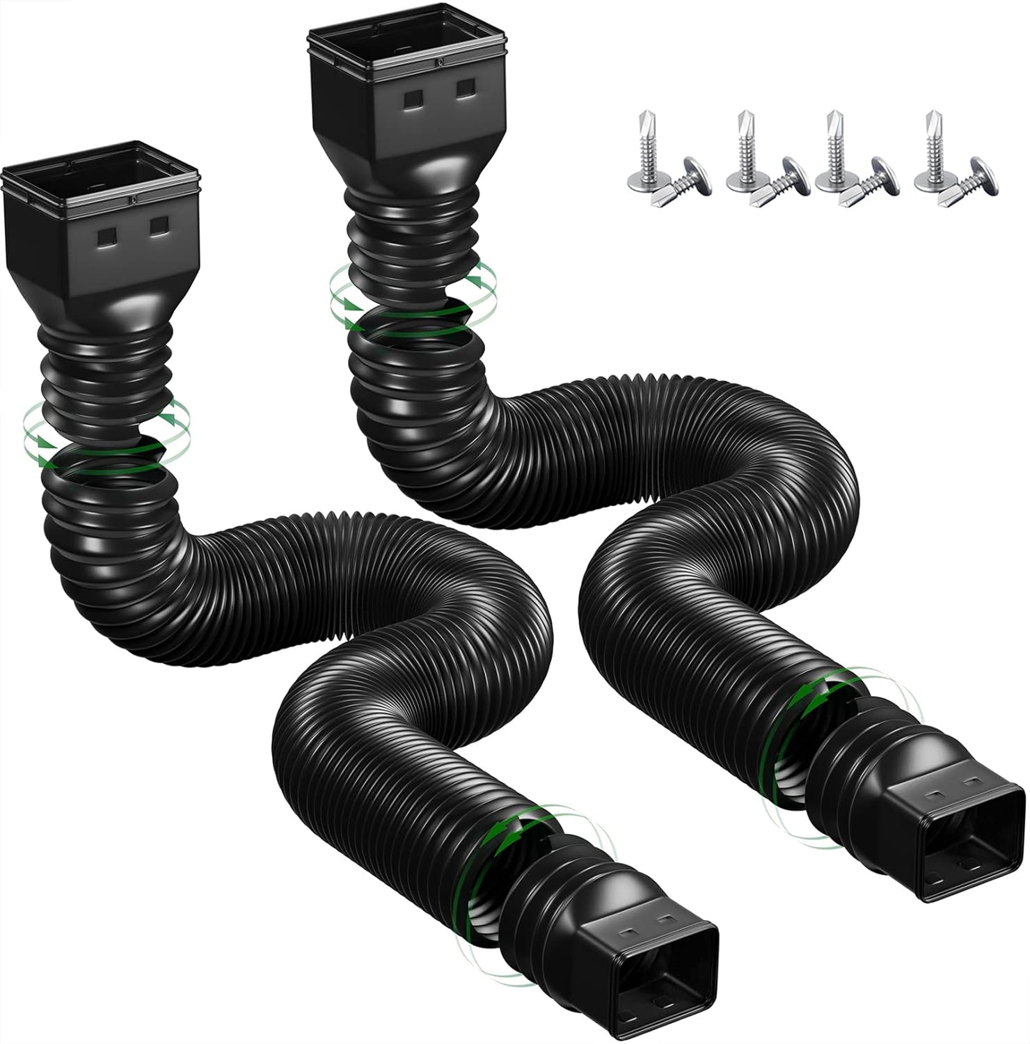 Stop Flooding Your Yard2 Pack Flexible Downspout Extensions Black|Extendable 21‑68 Inch Rain Gutter Diverter With Screws Easy Install