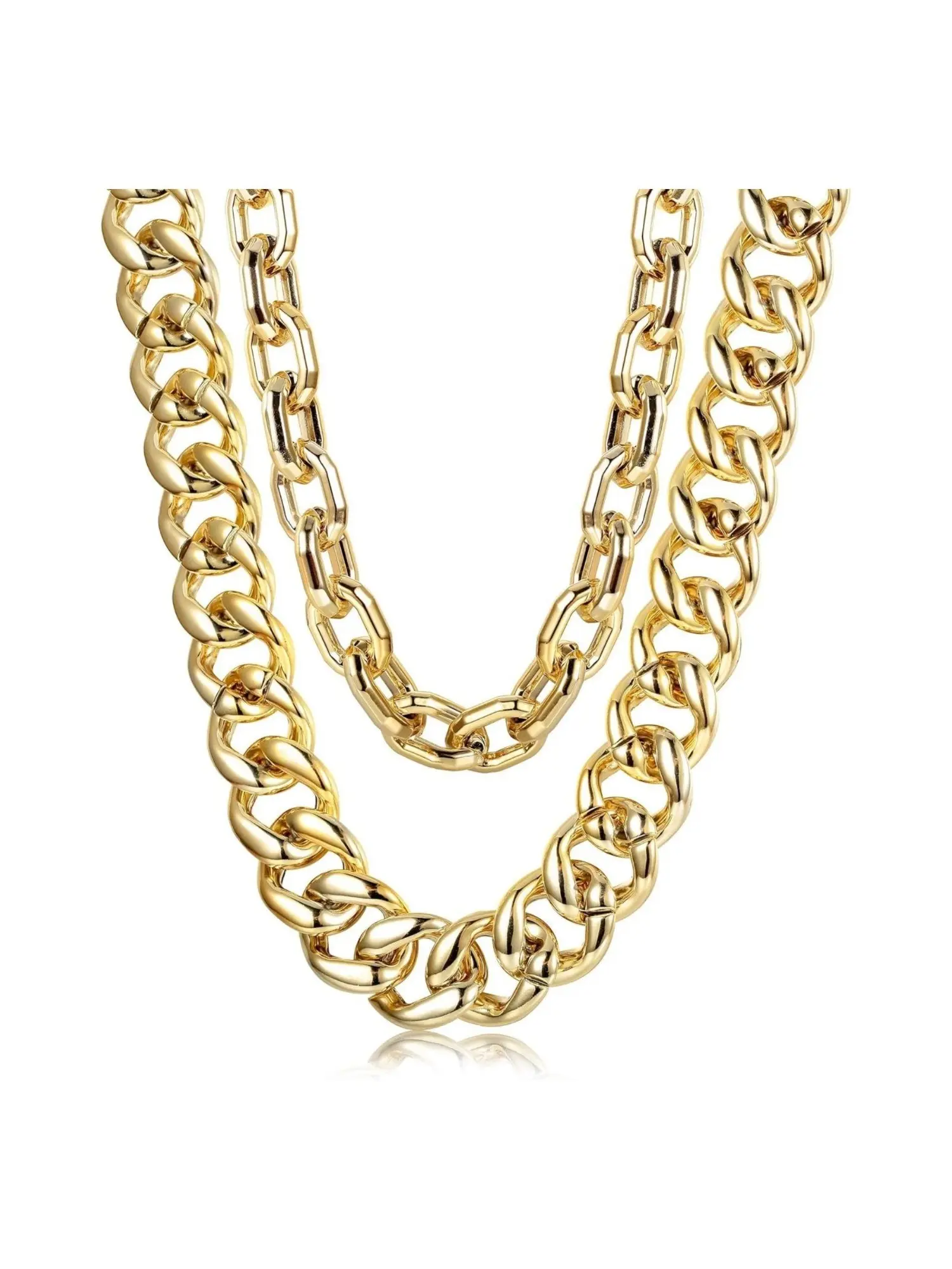 2 Pcs Golden Necklace for Men Big Chunky Necklace Hip Hop Jewelry 80s 90s Personalized Punk Style Gold Chain Necklace Costume Jewellery Link Chain Necklaces