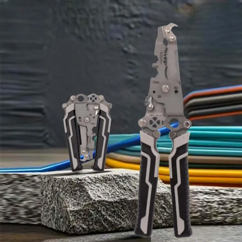 1 Count Multifunctional Foldable Wire Stripper Multifunctional Wire Crimper Pliers Cable Cutter Adjustable Wire Stripper Terminal Hand Tool Wire Stripping Pliers