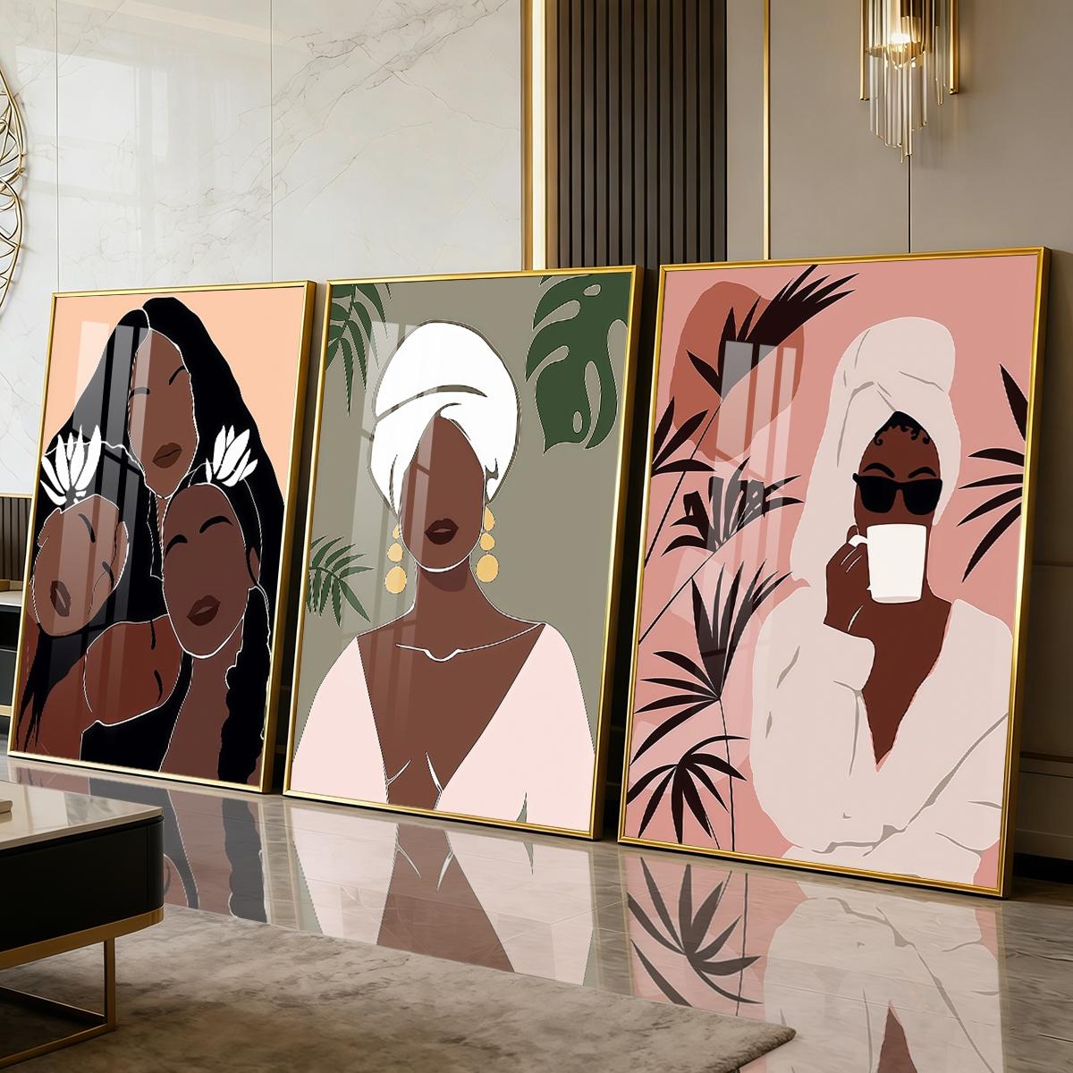 3 Counts Aluminum Alloy Framed Painting, Abstract Women Portrait Art Pictures, Home Decoration For Living Room, Bedroom, Office, Restaurant, Hallway Wall Decor, Odorless Print Artwork, Luxury Perfect Gift For Friends And Family