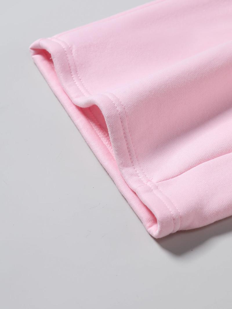 Women's Pink Autumn and Winter Short Sweatshirt and Loose Straight Pants Set, Casual and Fashionable Hooded Long-sleeved Sweatshirt and Sweatpants, Suitable for Daily Outdoor Wear, Comfortable Daily Wear