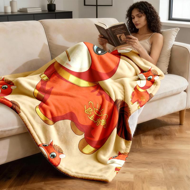 Cute Bitter Horse Theme Flannel Blanket, Large Size, Soft Lightweight Warm, Perfect for Bed Sofa Office Camping Travel Gift