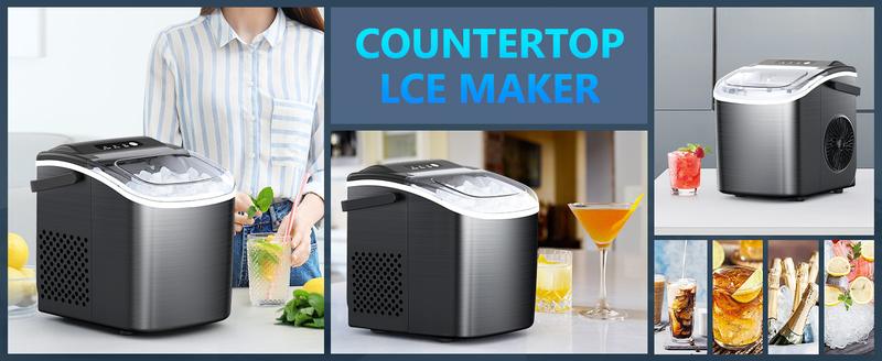 COWSAR Bullet Ice Maker Countertop, Staninless Steel or ABS Plastic,  with Self-Cleaning, 26.5lbs/24Hrs, 6 Mins/9 Pcs Bullet Ice, Portable Ice Maker for Kitchen/Home/Office/Party/RV