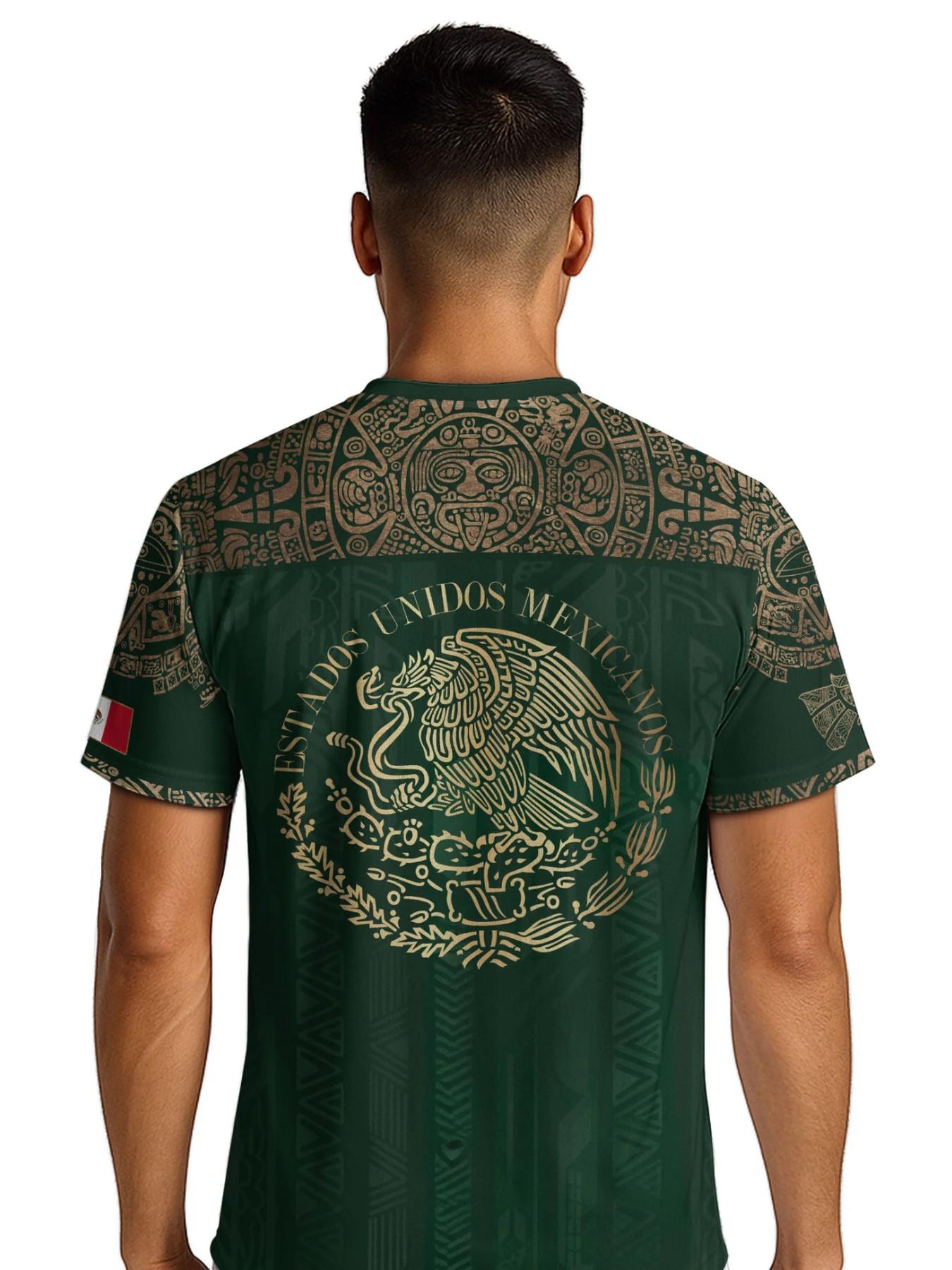 Mexico Aztec Eagle Heritage Soccer Jersey, All over Print, Fitted Casual Style for All Seasons, Unique Animal and Tribal Design