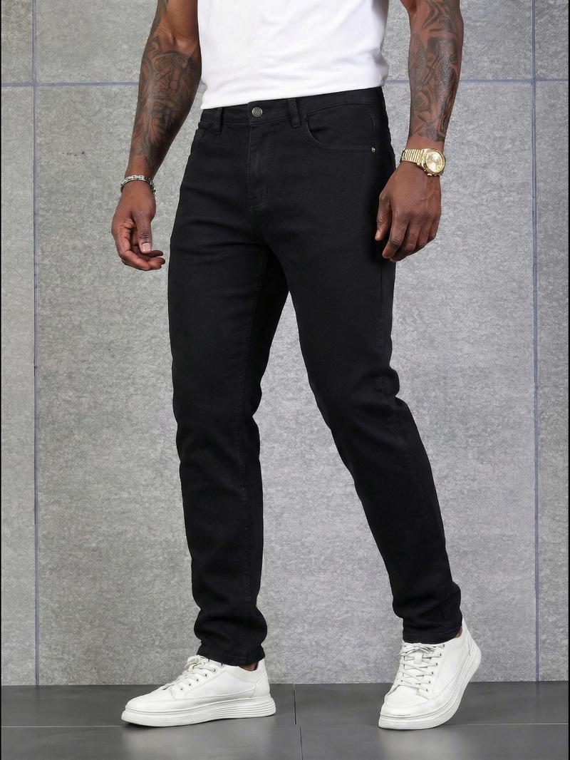Men's High-End Slim Fit Elastic Jeans, Casual Style with Worn Details, Comfortable All Season Wear, Daily Fashion