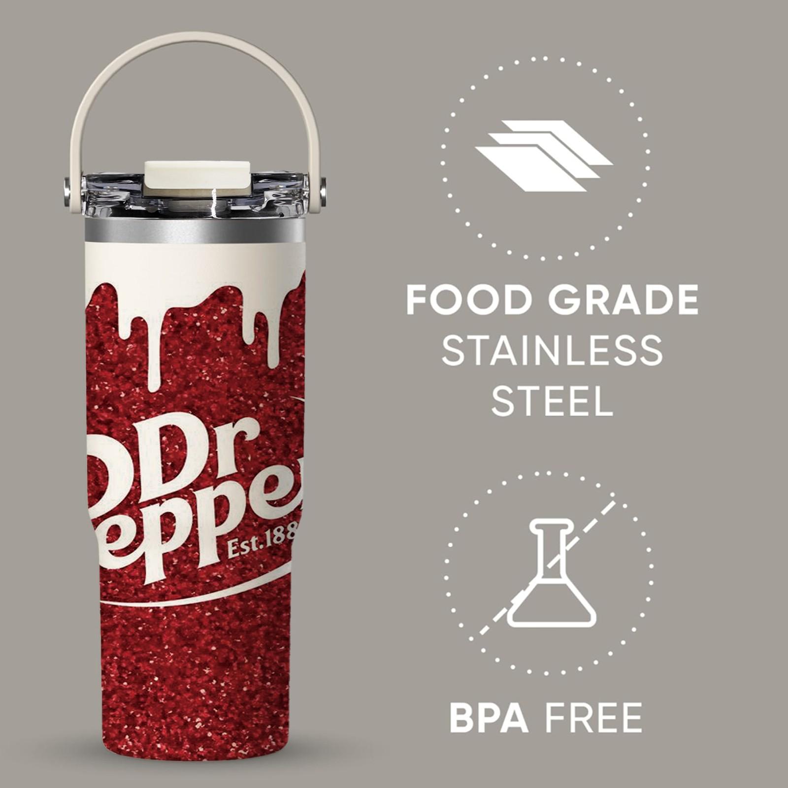 30oz Insulated Tumbler With Handle And Spout Lid, Dual Drinking Ways, Dr Pepper Soda Inspired Print, Retro Cola Style, Double Wall Stainless Steel Vacuum Insulated Flask, Keeps Hot 12 Hours Cold 24 Hours, Leak Proof Large Capacity Travel Mug
