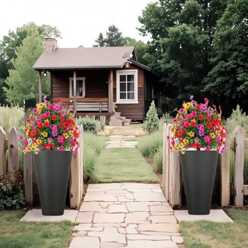 2 Bundles Artificial Violet Rose Bushes, Outdoor UV Resistant Waterproof Artificial Fake Flowers, Decorative Flowers, Garden Porch Patio Decor, Low Maintenance No Watering Needed #GLOBAL PICKS