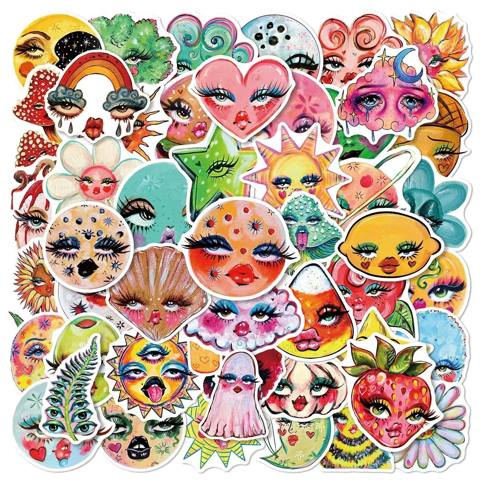 50-100 PCS Weird Big Eye Graffiti Stickers Western Style Decorative Decals for Luggage Water Bottle Waterproof Stationery