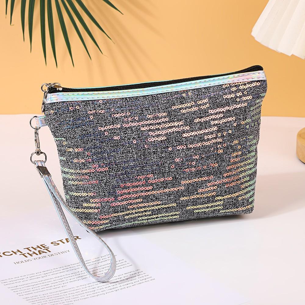 Cosmetic Bag with Large Capacity, Sequined Hand-Held Pearl Zipper Storage Bag, Portable, Home Travel Universal, Stylish & Functional Design