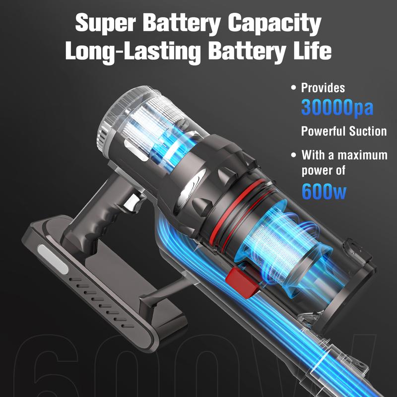 Cordless Vacuum Cleaner - 9 in 1 Stick Vacuum with 30000pa Powerful Suction & 600W Brushless Motor for Pet Hair Carpet and Floor，Cordless Vacuum ，Handheld Lightweight Vacuum for Home Hard Floor Carpet Pet Car