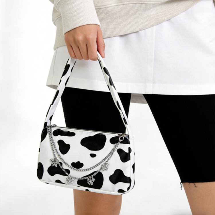 Sweet Cool Girl Chain Crossbody Bag, Cow Print Butterfly Print Bag, Student Versatile Shoulder Bag, Retro Y2K Style, Chic Street Bag