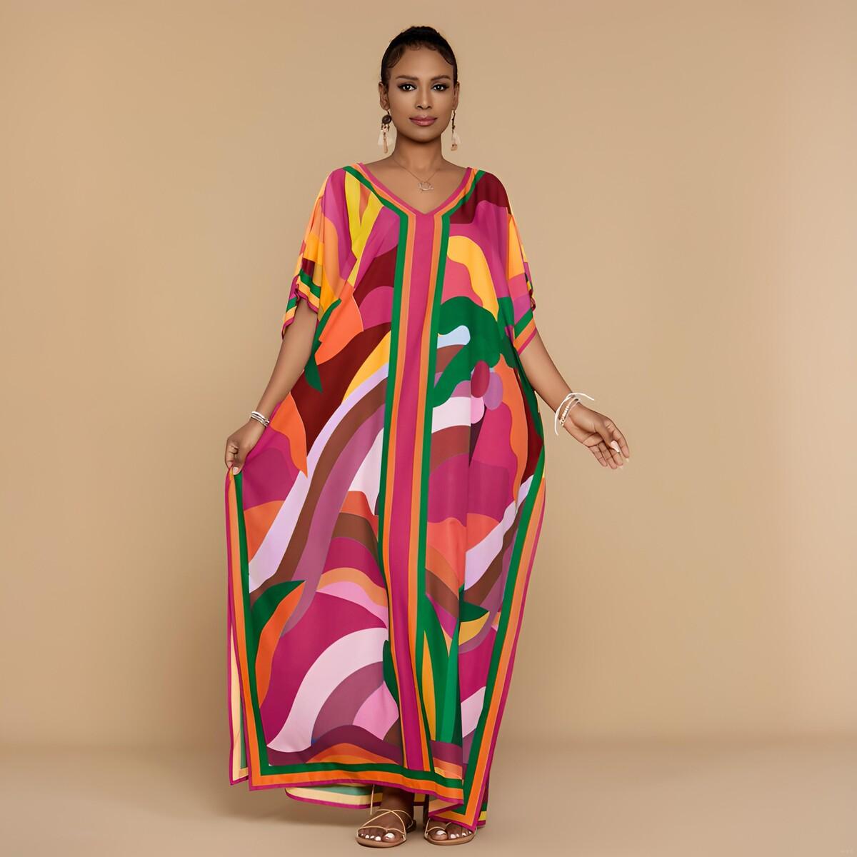 Bsubseach Kaftan Dresses for Women Plus Size Beach Swimsuit Cover Up V Neck Caftan Dress Loungewear