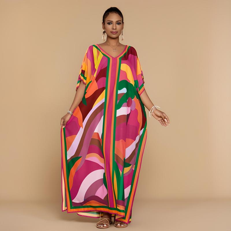 Bsubseach Kaftan Dresses for Women Plus Size Beach Swimsuit Cover Up V Neck Caftan Dress Loungewear