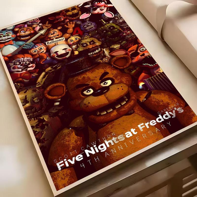 5 Nights At Freddys Poster Sticky Waterproof Wall Art High Quality Print Vibrant Cartoon Design Aesthetic Home Living Bedroom Decor Trendy Room Decoration Easy-To-Apply Gift Durable