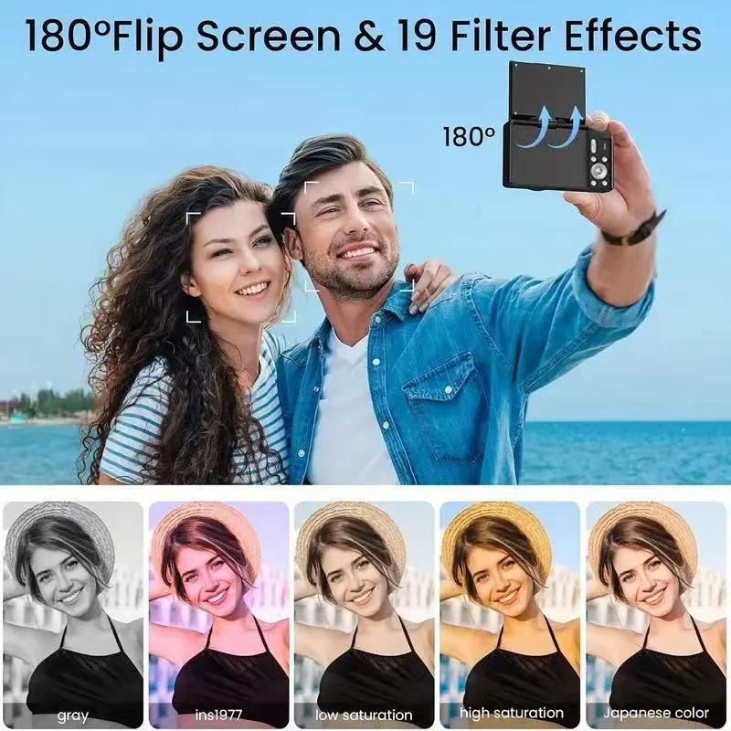 Upgrade 2.04k Digital Camera, Foldable Screen, Portable Video Recorder, 32GB SD Card, Selfie Timer, Image Stabilization, 16x Zoom, Ideal Gift