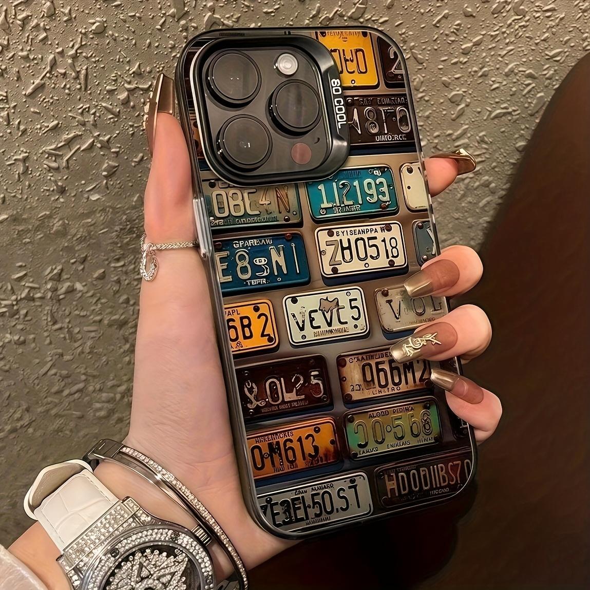 Retro License Plate IMD Silver Phone Case, Vintage Car Plate Print Protective Cover, Trendy Shockproof Case Compatible With Wireless Smartphones 11-16 Series