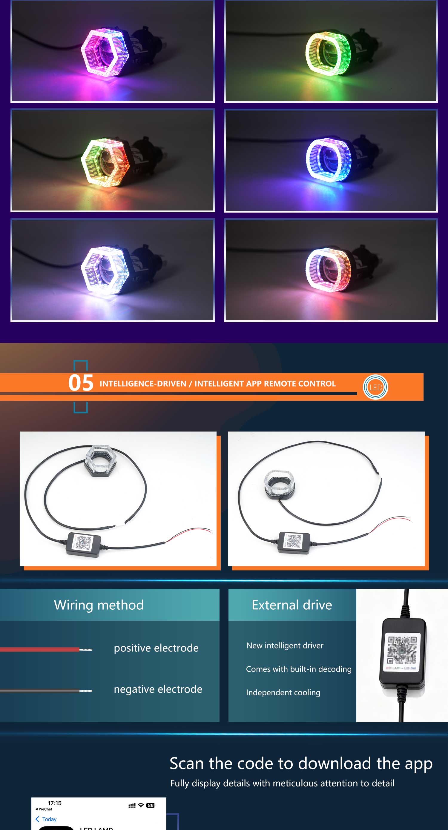 2PCS 5D RGB Angel Eyes Halo Rings Lights with Turn Signal Lights APP Bluetooth LED Motorcycle Retrofit DRL Car Headlight