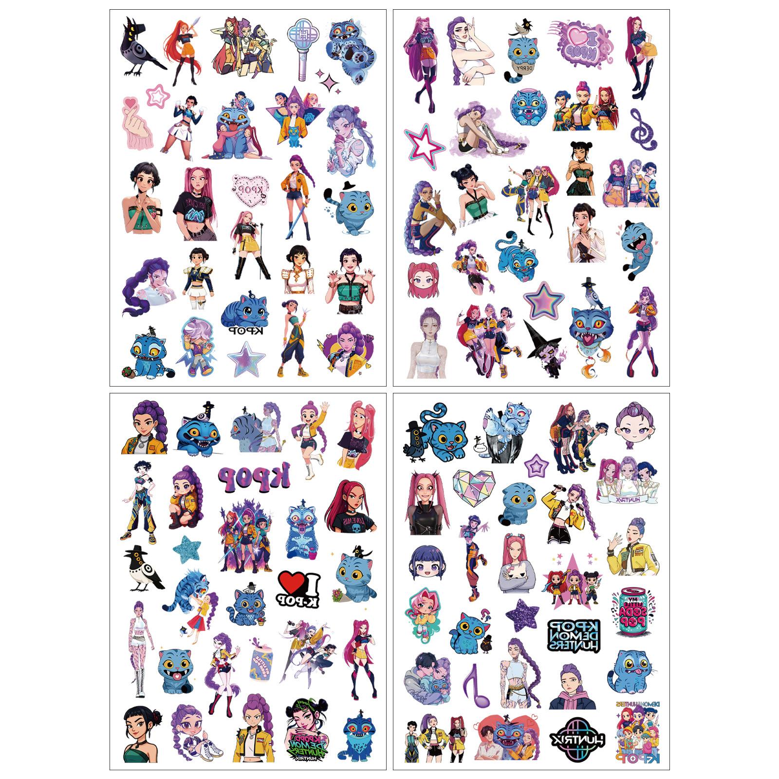 Cross-Border 4pc New Anime Tattoo Stickers, High-End Cartoon Anime K-Pop Temporary Arm Tattoos, Trendy Fashion Body Art Accessories