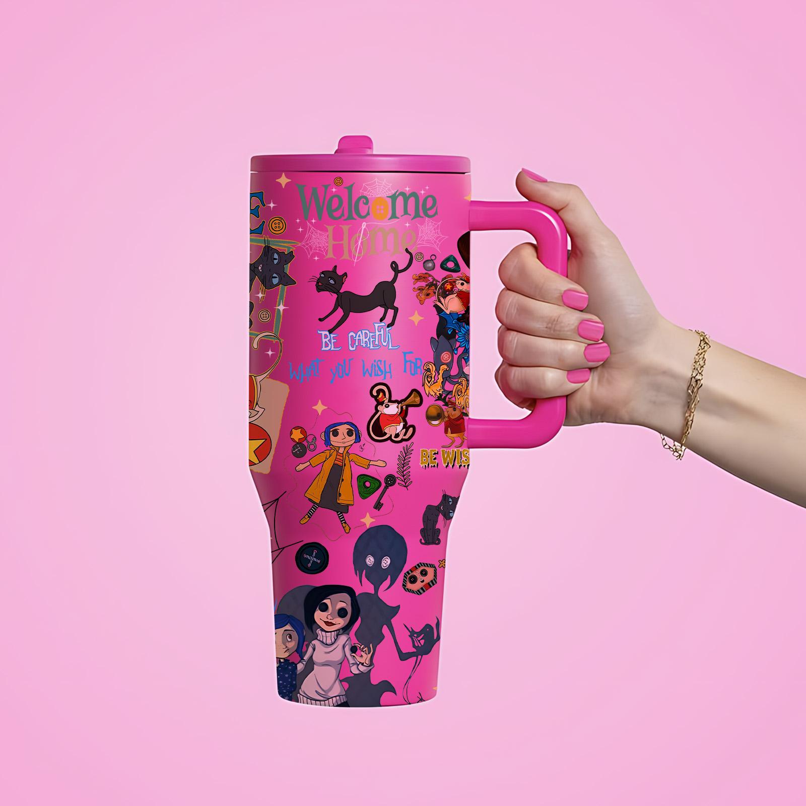 1 Pc 40ozYellow Raincoat Girl Insulated Tumbler With Handle And Lid, Cute Dark Fantasy Cartoon Design, Double Wall Stainless Steel Travel Mug For Hot Cold Drinks, Leak Proof Large Capacity Cup, Aesthetic Gift For Fans, Home Office Daily Use