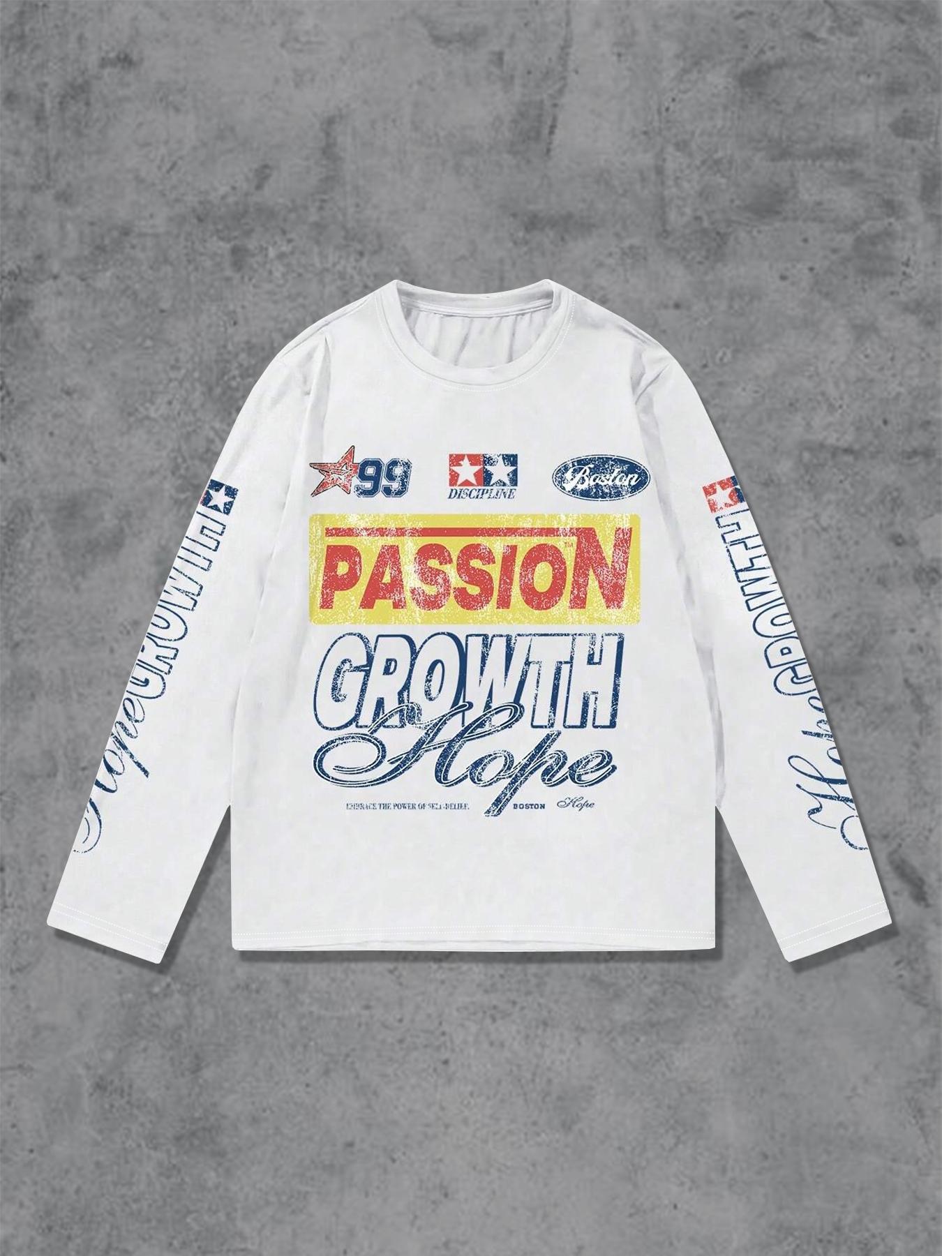 Men's Letter ＆ Number Print Long Sleeve Tee, Regular Fit Casual Street T-shirt for Daily Wear, Men's Top for All Seasons