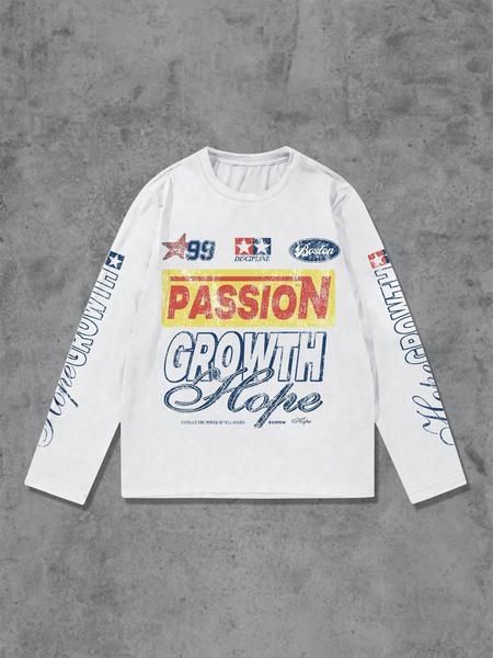 Men's Letter ＆ Number Print Long Sleeve Tee, Regular Fit Casual Street T-shirt for Daily Wear, Men's Top for All Seasons