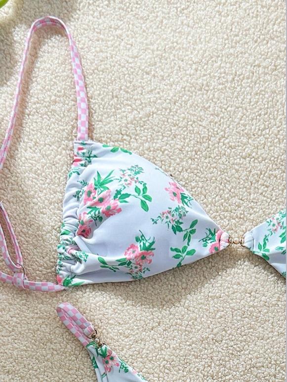 2026 Spring Summer Women's Floral Print Bikini Set, Adjustable Straps, Triangle Cups, Low Waist Bottoms, Lightweight Stretch Fabric for Beach and Pool