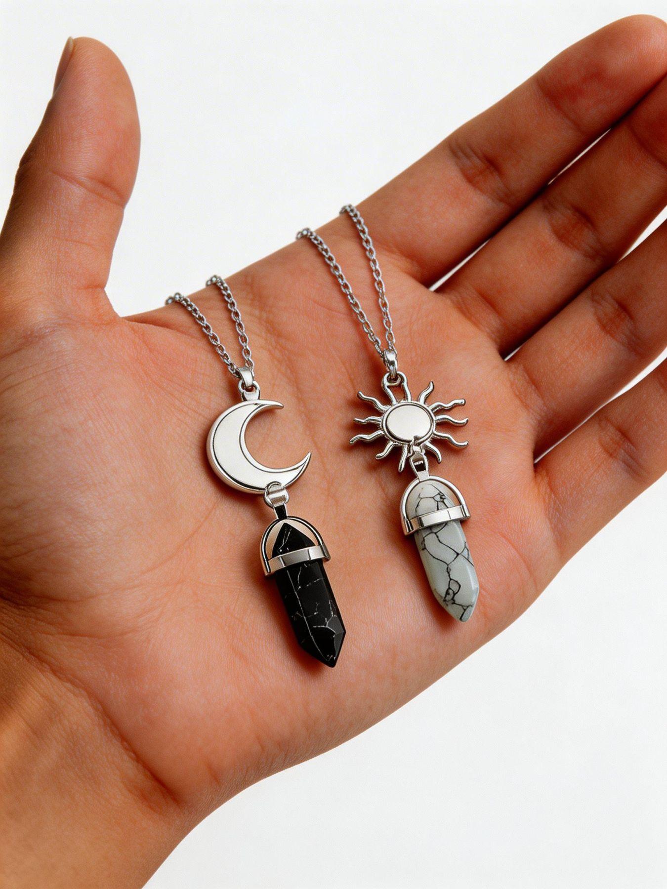 Couple Trendy Sun Moon Necklace Set, Turquoise & Matte, Boho Style, Perfect Anniversary Gift, All Seasons Jewelry