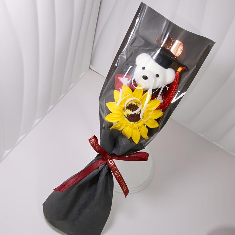 1pc of Bear Wearing a Graduation Cap with Golden Heart Wrapping Paper Bouquet, Realistic Sunflower Bouquet, a Gift for Friends, Classmates, Or Girlfriends During Graduation Season Parties