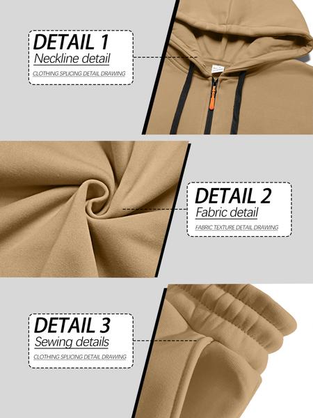 Men's Fall & Winter Hooded Casual Tracksuit Set: featuring a zip-front hooded design, cargo pants with multiple pockets, and warm long-sleeve jacket paired with pants. Ideal for cold weather wear.