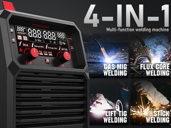 YESWELDER 165Amp 110/220V Gas Gasless MIG Welder MIG-165DS-PRO | Flux Core/MIG/Lift TIG/Stick 4-in-1 Welding Machine | Digital Display & Synergic Control