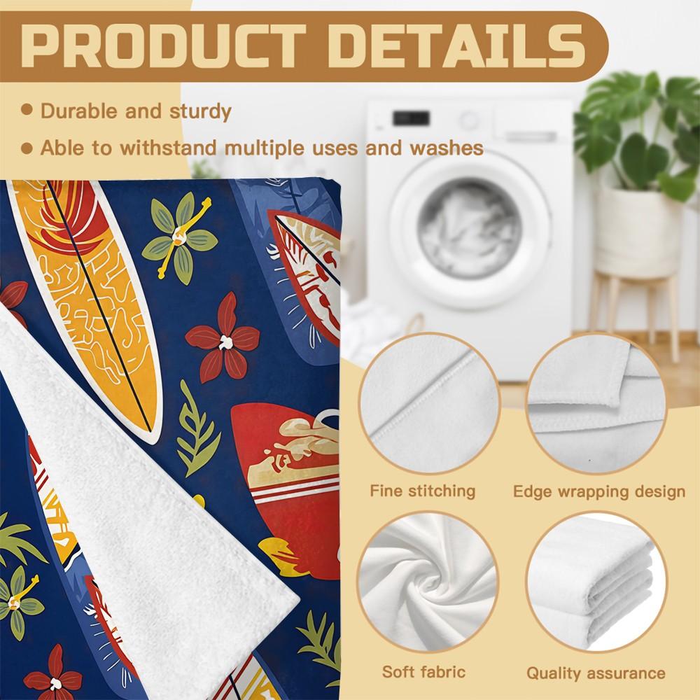 Tropical Surfboard & Floral Print Beach Towel, Oversized Quick Dry Microfiber Bath Towel, Super Absorbent Sand Free Beach Blanket for Summer Vacation, Hawaii Surfing Pool Gift