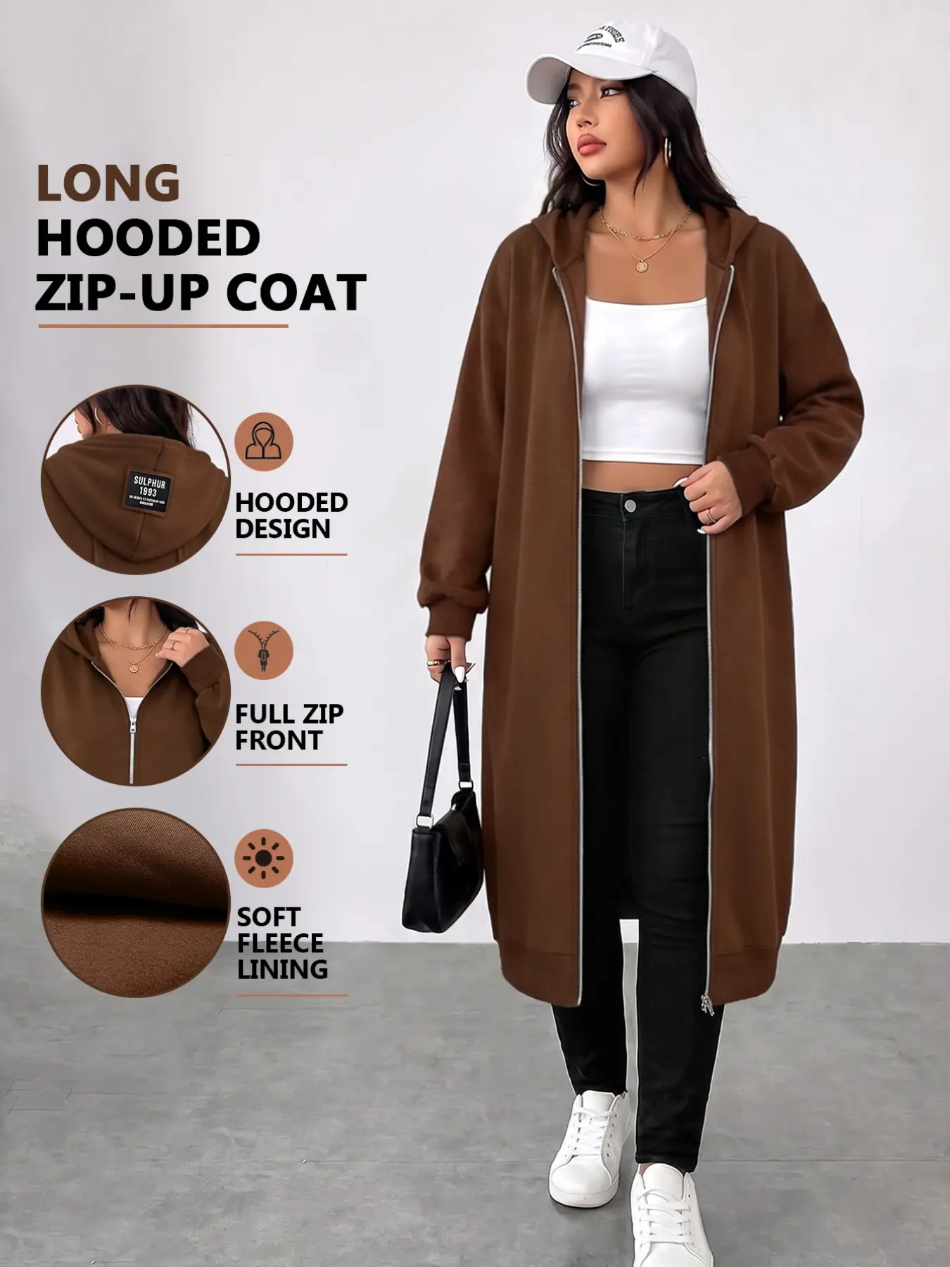 Plus Size Women’s Long Zip Up Hoodie Jacket, Oversized Casual Hooded Coat with Soft Fleece Lining, Trendy Streetwear Outerwear for Everyday, Travel and Weekend Outfits