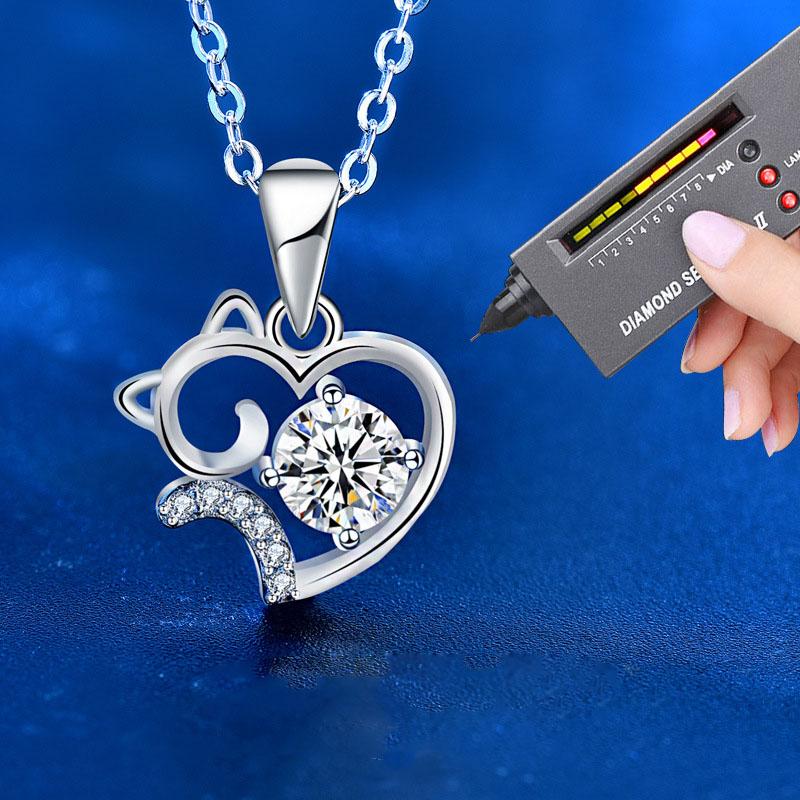 [ASM-NC127] Cute cat 925 sterling silver necklace summer moissanite diamond moissanite cat pendant birthday gift for friend