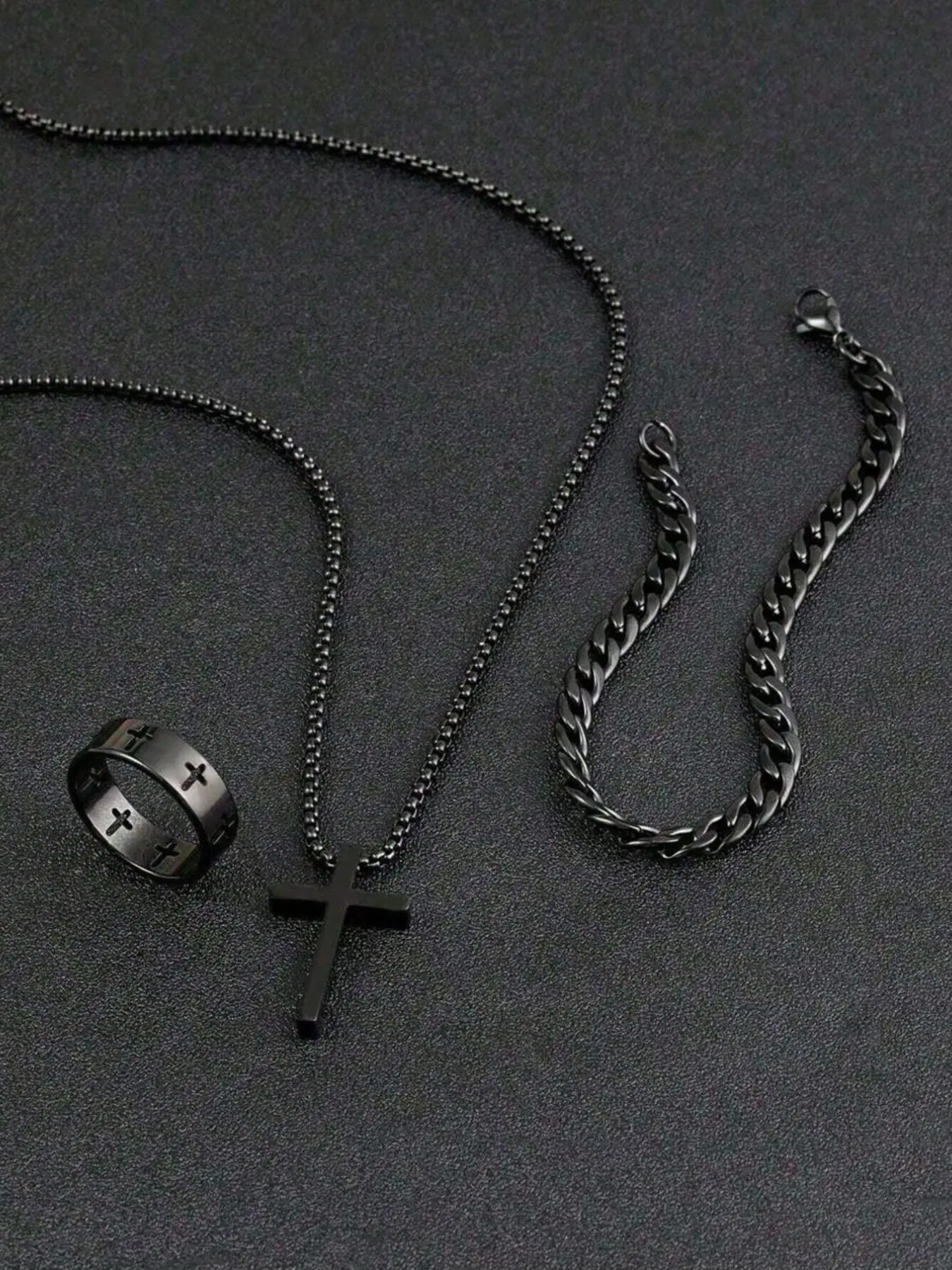 3pcs Teen Fashion Multi-Functional Stainless Steel Jewelry Accessories Set, Trendy Jewelry Set, Cross Necklace Bracelet Ring, Perfect Gift, Jewelry for Teens, Accessory Set