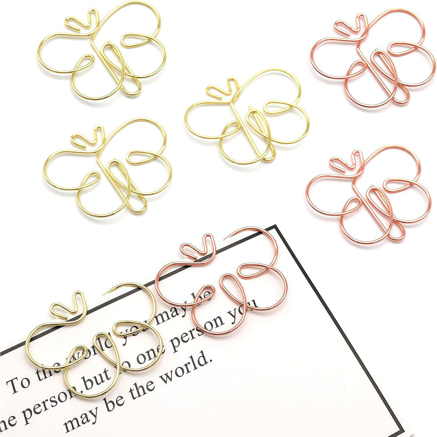 30 count Cute Paper Clips, Multicolor Butterfly Paperclips, Smooth Metal Funny Paper Clips for Bookmarks File Organization or Decoration School Gifts Wedding Decoration (, Rose )