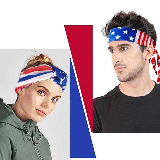 US Independence Day Headband – Men's Athletic Stretch Headband & Women's Stylish Wide Cross-Over Headband – Sweat-Wicking Hair Accessory