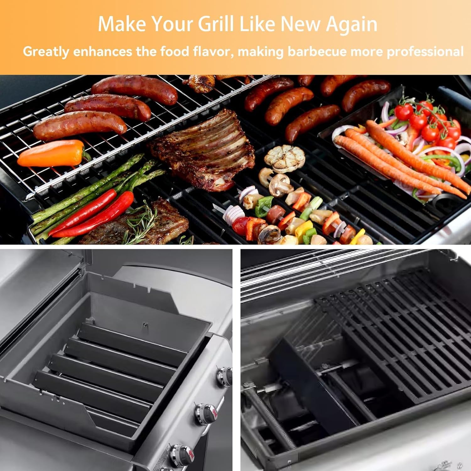 15.3" Weber Spirit 200 Series Grill Flavor Bar, Compatible with Weber Spirit I & II 200 Series Spirit E210 S210 E220 S220 Gas Ovens, Enamel Heating Plate, Enhances Flavor and Heat Distribution, Durable Grill Replacement Part.