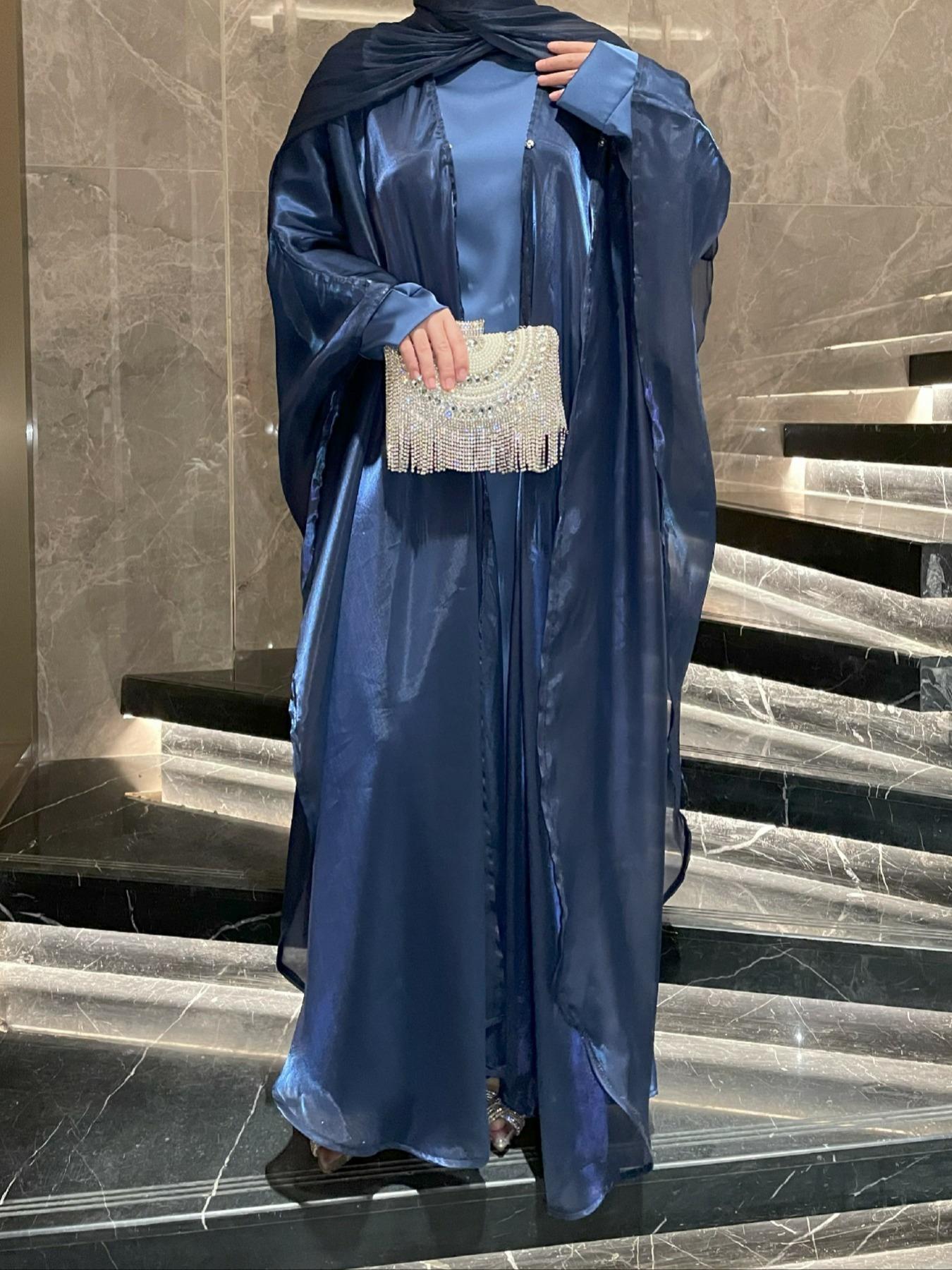 Elegant Elegance Abaya Long Robe Set, Three-Piece Suit for Party & Occasion Wear, Soft Touch Fabric, Perfect for Vacation & Celebrations, Abaya Hijab Set