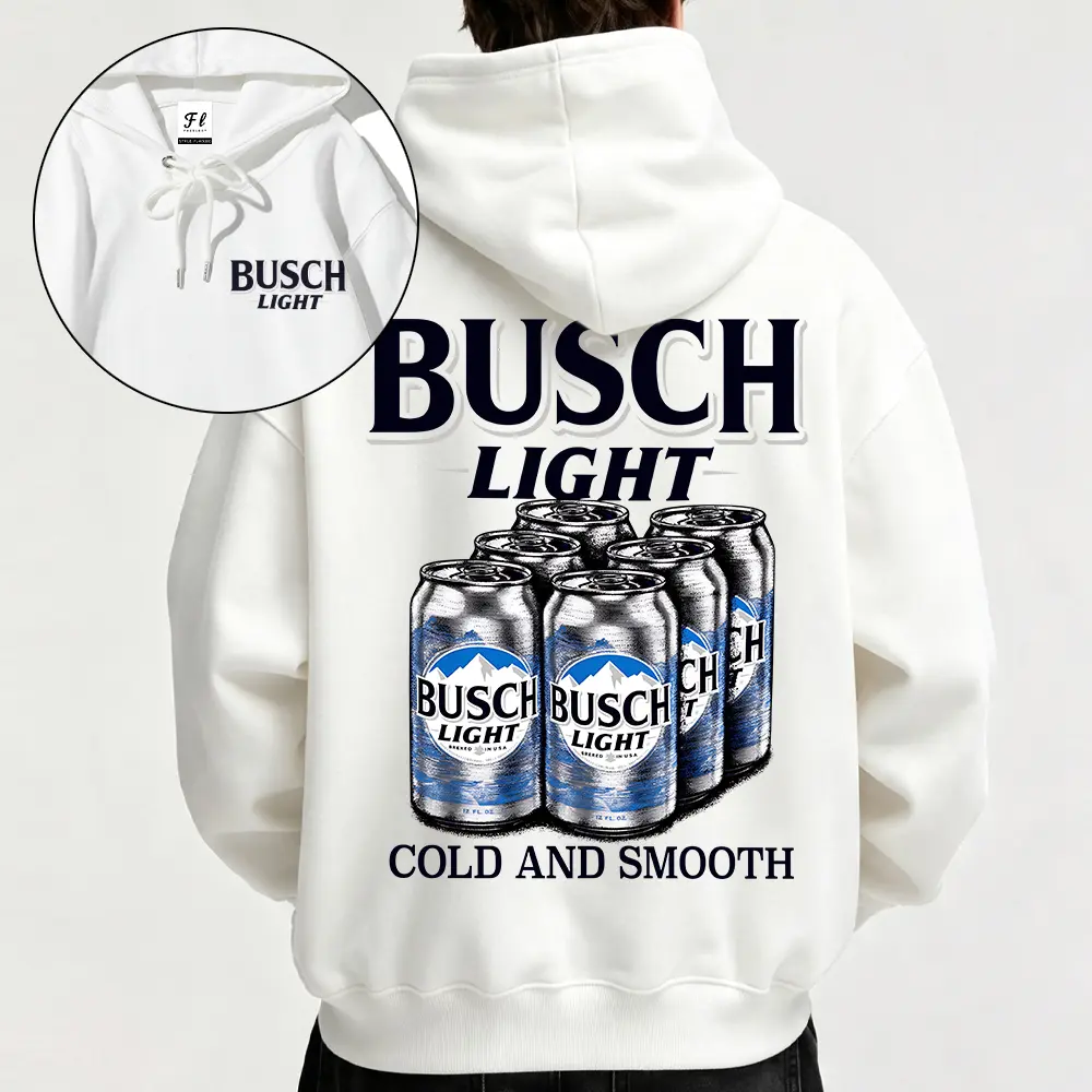 Vintage Washed Cotton Graphic Hoodie Busch Light Cold And Smooth Beer Pullover Oversized Unisex Streetwear Country Concert Tailgate Party Hoodie