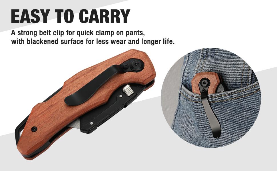 #SpringGlowUp WORKPRO Folding Utility Knife with Stainless Steel Head, Quick-change Blade & Back Lock, Wood Handle Heavy Duty Box Cutter, 1PC Razor Knife with Extra 10COUNT SK5 Blades