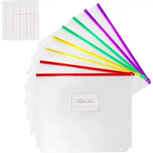YoeeJob 8 Packs 3-Hole Clear Zipper Binder Pockets, Binder Insert Pages with Card Slots Suitable for School or Office to Organize Document, Assorted Color Zippers