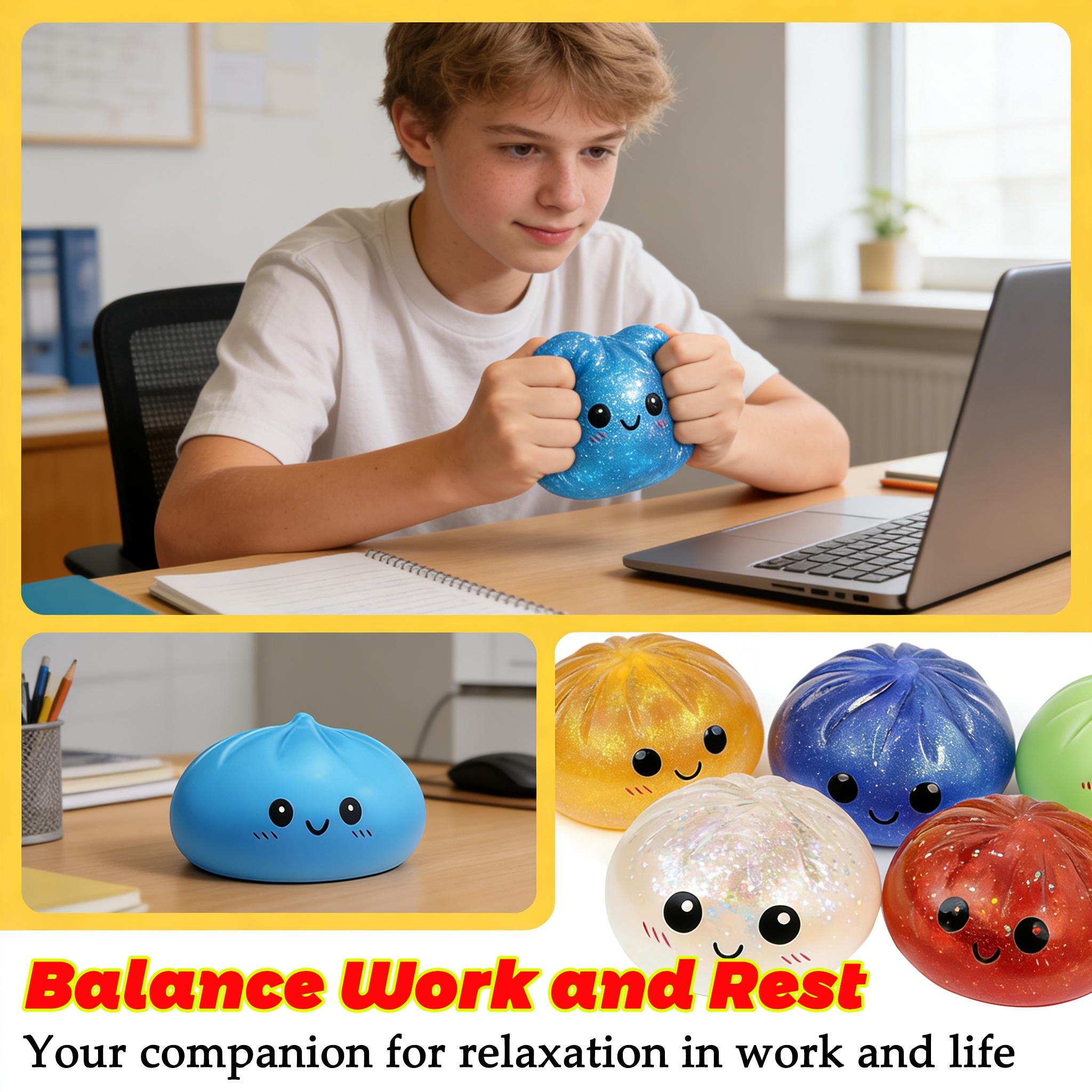 Dumpling Squishies Glitter Mystery Box, Colorful Dumpling Stress Balls Fidget Sensory Toys, Easter Basket Stuffers with Steamer Stretchy Desk Toys