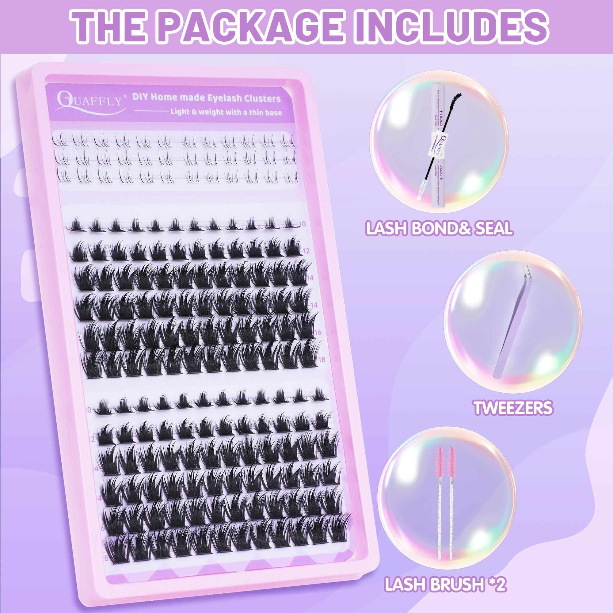 DIY Eyelash Extension Kit with Bottom Lash 180Pcs 10-18mm D Curl Individual Lash Clusters Kit with Bond and Seal Tweezers Brush DIY At Home