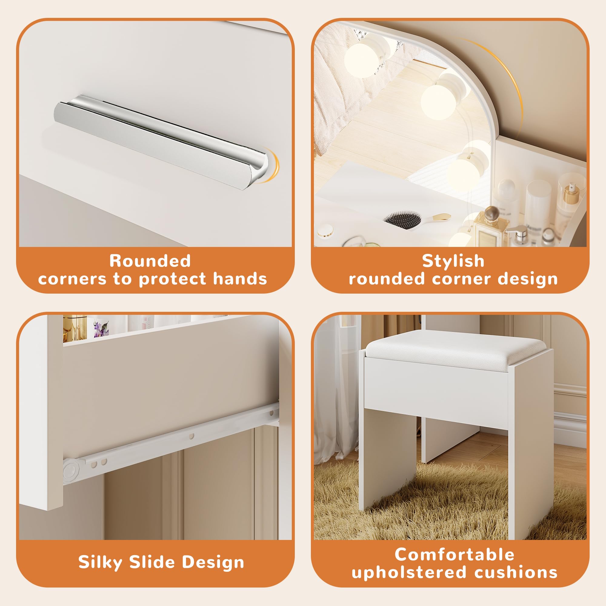 Makeup Vanity Desk with Mirror and Lights, 26.4”Small Vanity Mirror with Lights with Large Drawer and 6 Level Storage, White Vanity with Large Led Mirror with 3 Color Lighting Modes