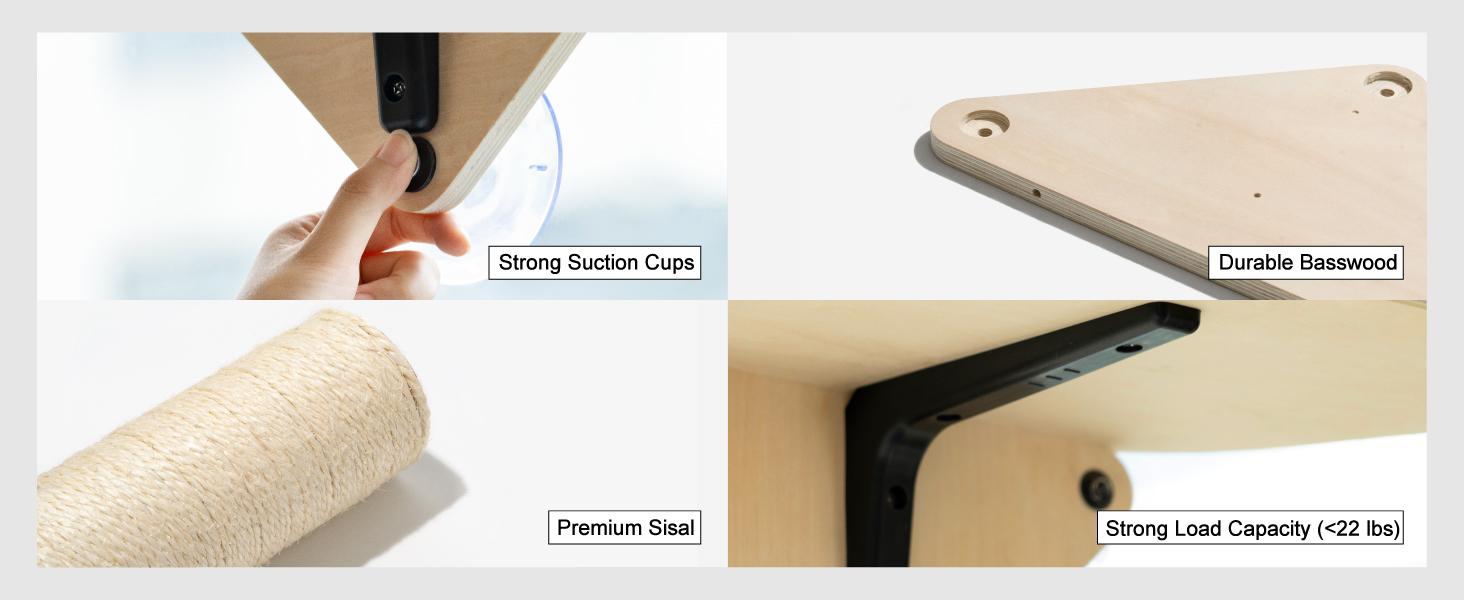 MEWOOFUN Sturdy Cat Window Perch Hammock with Climbing Steps and Scratching Post Wooden Window Mounted Cat Bed for Indoor Cats (3 Pcs Cat Climber Set), Space Saving Window Cat Wall, Vertical Cat Space Durable Cat Seat for Window Sill